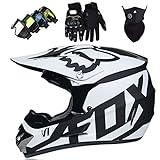KIVEM Motocross-Helm für Kinder (4 Stück) - JMY-01 Integralhelm für Erwachsene Quad Bike Downhill ATV Go Karting Helm mit Fox-Design - Schwarz, Weiß, S