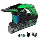 UIGJIOG MTB Helm Fullface Kinder,Motorradhelm Grün und Orange Erwachsener Motorrad Downhill Full Face Helm für Mountainbike Bergbuggy Sport Schutz,Grün